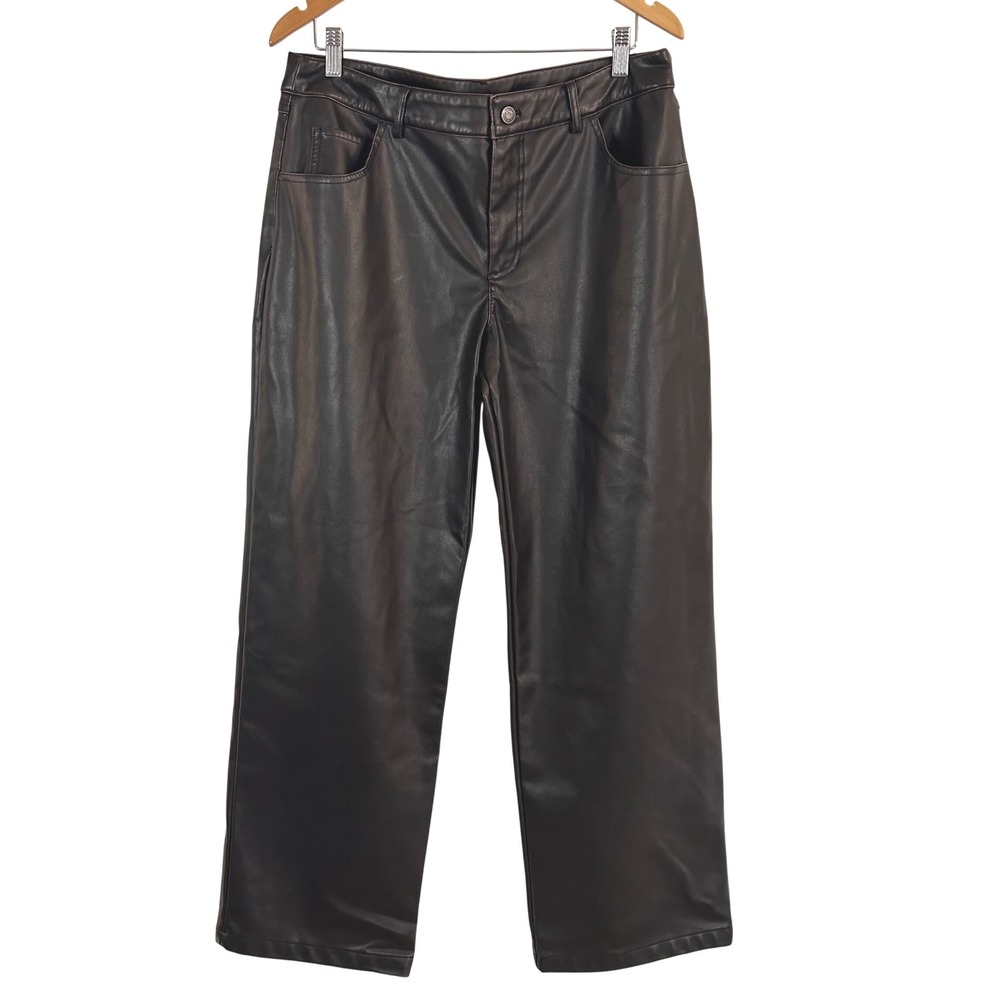 NWT Wild Fable Women's 12 Faux Leather Straight Leg Pants Dark Brown High Rise